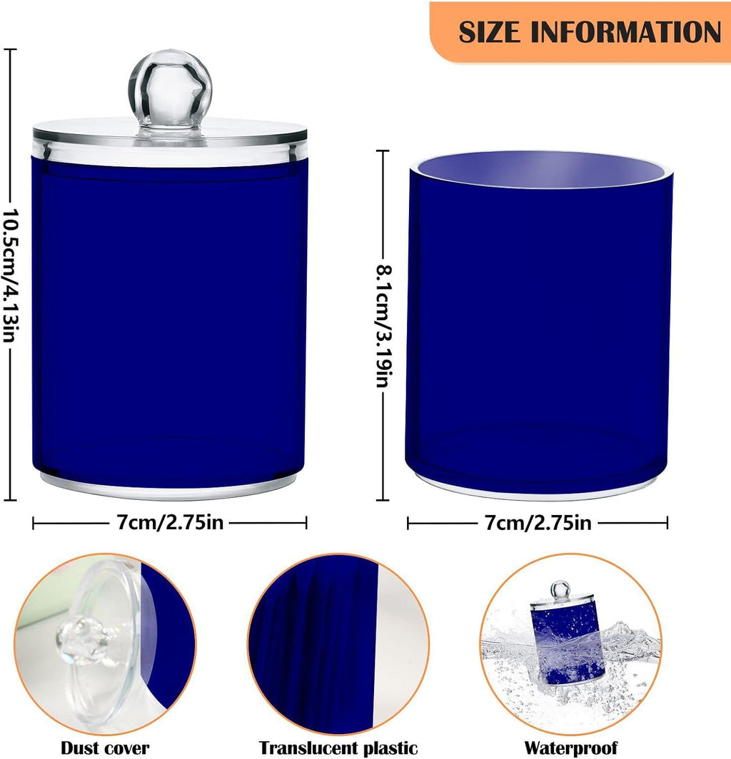 Navy Blue Qtip Dispenser Apothecary Jars Bathroom Qtip Holder Storage Canister 10 Oz Plastic Jar for Cotton Ball Swab Round Pads Floss 2pcs
