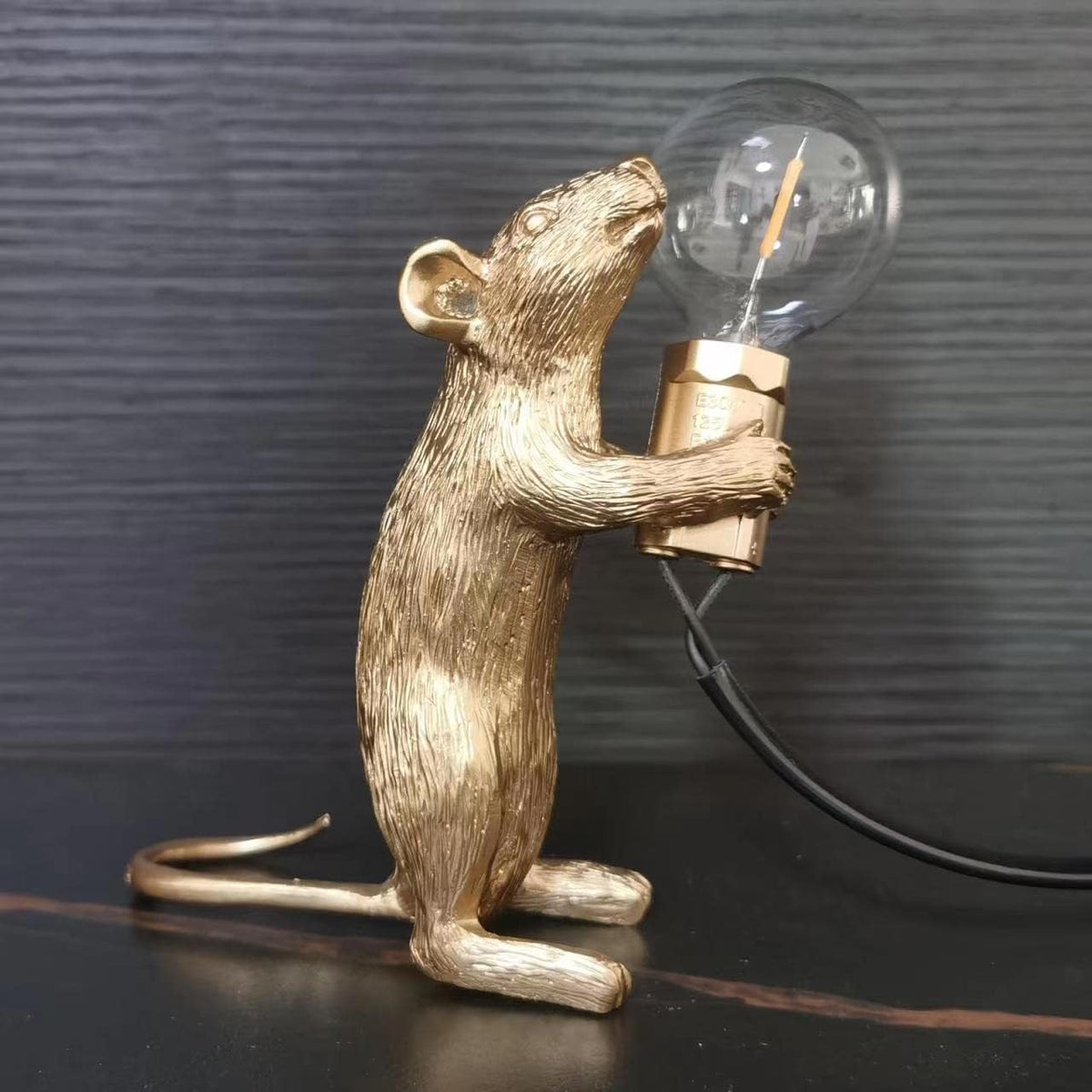 NorDiem Cute Mouse Table Lamp, Gold Standing Resin Animal Desk Light with E12 LED Bulb Included, Warm Glow Mini Bedside Lamp for Kids Bedroom Nursery Playroom Girls Boys Toddlers