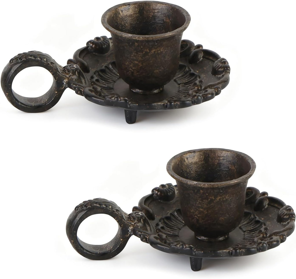 NIKKY HOME Vintage Small Brown Taper Candle Holders Set of 2, Handle Design