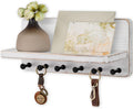 Nekon Key Holder for Wall with Shelf, Pine Wooden Key Hanger, Rustic White