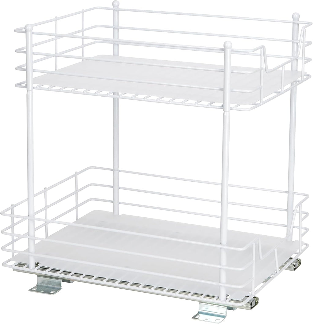 Household Essentials White Steel Two-Tier Pantry Organizer with Plastic Accents