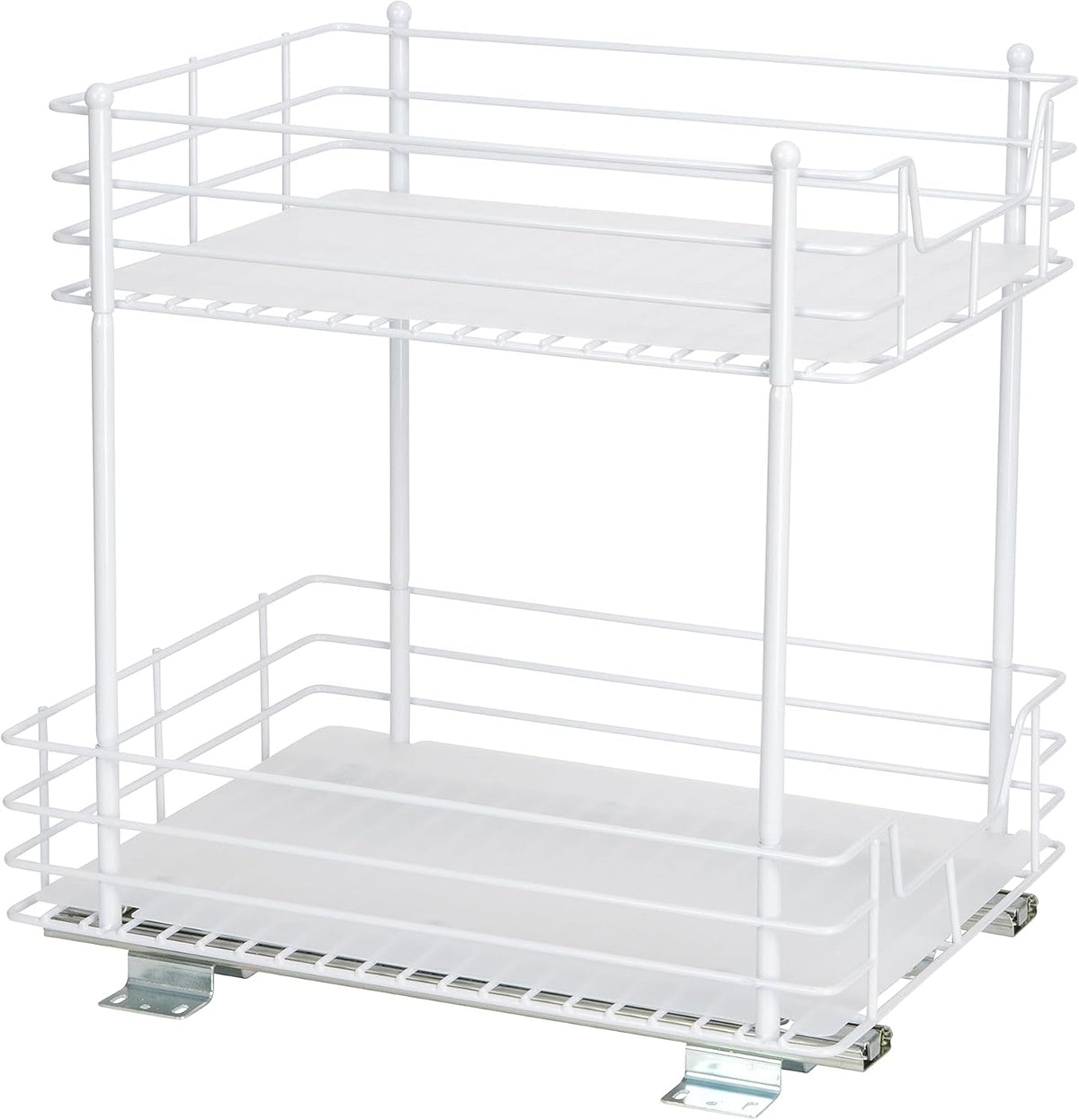 Household Essentials White Steel Two-Tier Pantry Organizer with Plastic Accents