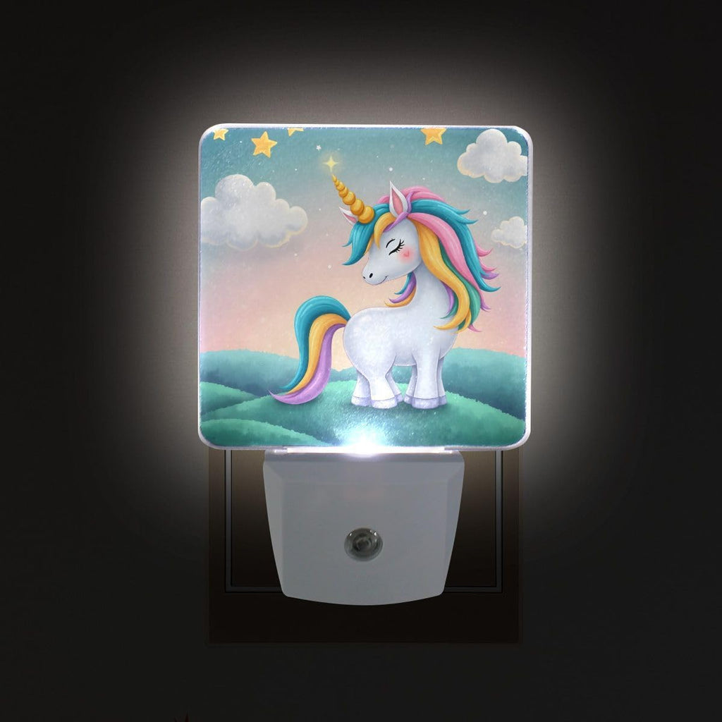 Plug-in LED Night Light Lamp Cute Unicorn Printing with Dusk to Dawn Sensor for Bedroom, Bathroom, Hallway, Stairways, 0.5W-2 Pack