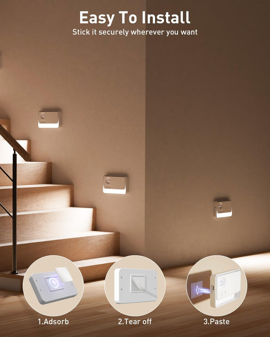 Diomart Sync LED Stair Lights Indoor, Motion Sensor Night Lights, 3Pack