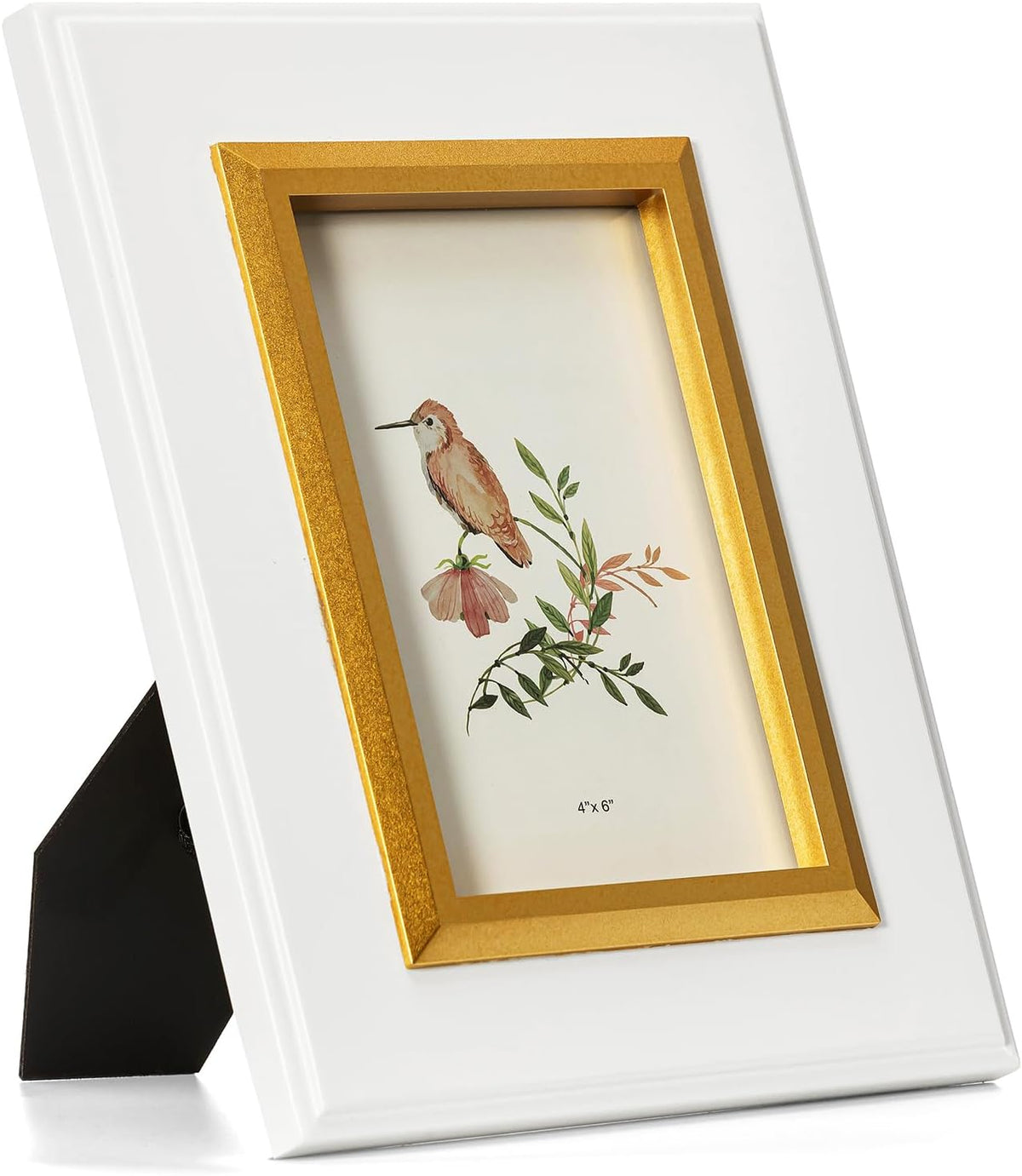 4x6 White Wood Picture Frame with Real Glass, Gold Inner Border, Vertical and Horizontal for Tabletop or Wall Hanging