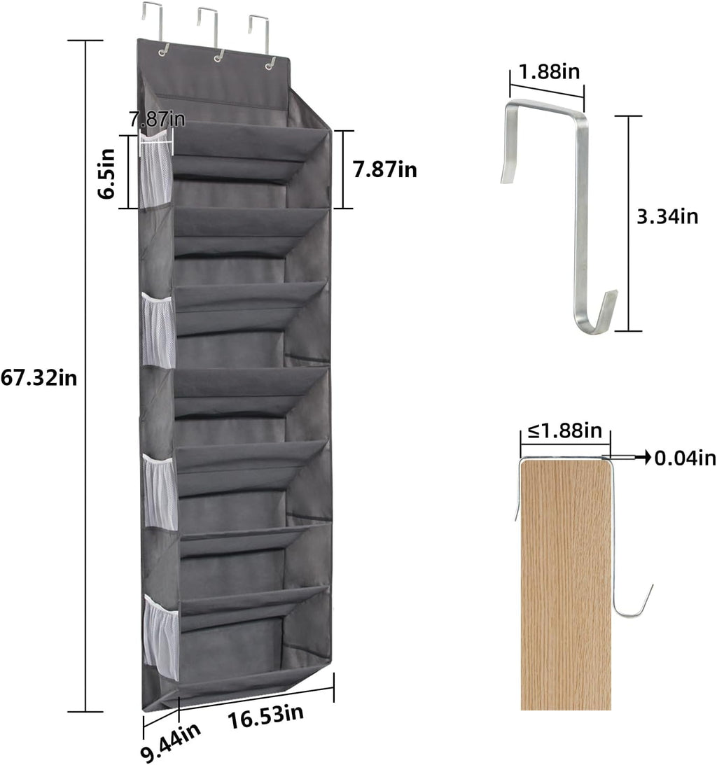 Over the Door Shoe Organizer Hanging with 8 Mesh Pockets 8 Wire Large Deep Pockets, 50lbs Weight Capacity Fits 16 Pairs Shoes Door Shoe Rack Store for Closet and Narrow Door 1 Pack