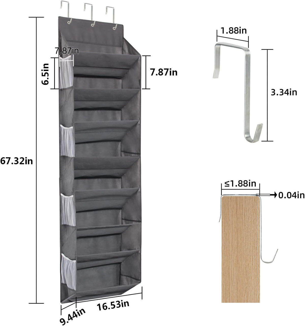 Over the Door Shoe Organizer Hanging with 8 Mesh Pockets 8 Wire Large Deep Pockets, 50lbs Weight Capacity Fits 16 Pairs Shoes Door Shoe Rack Store for Closet and Narrow Door 1 Pack