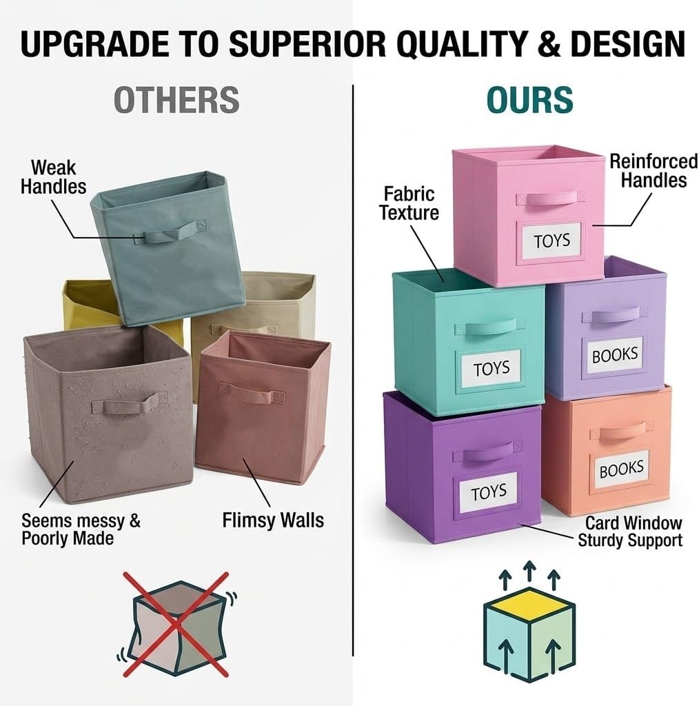 SUREMAX 11 Inch Cube Storage Bin with Label Window, 8 Pack, 8-Color