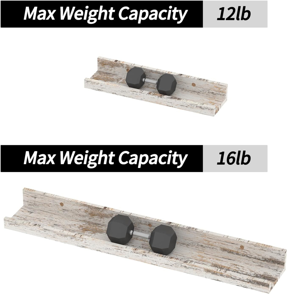 Giftgarden 24 Inch Wall Mounted Floating Shelves Set of 5, Distressed White Wood Wall Shelves for Bathroom, Bedroom, Kitchen, Living Room Storage and Decoration, Rustic Wooden Picture Ledge