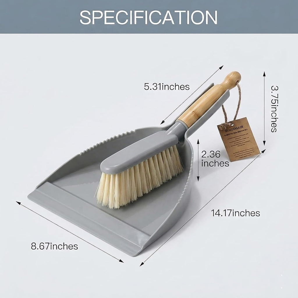 Small Dustpan and Brush Set - Mini Broom with Dustpan Set, Handheld Broom and Dust Pan Combo Set for Home, Pet Care, Car, 14 x 8.7 inch, Grey