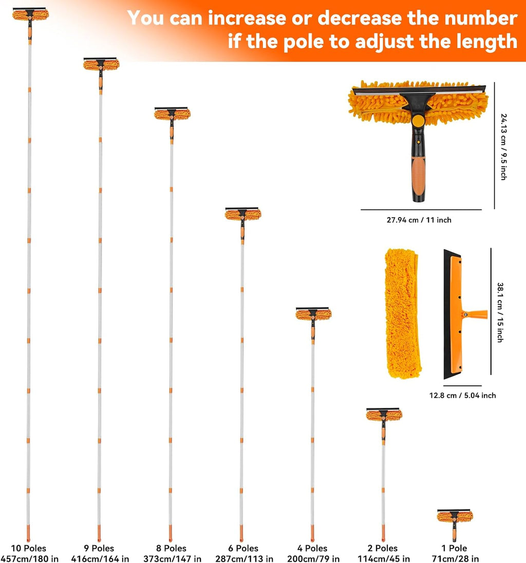 Window Washing Kit with Extension Pole: 3 in 1 Double-Sided Professional