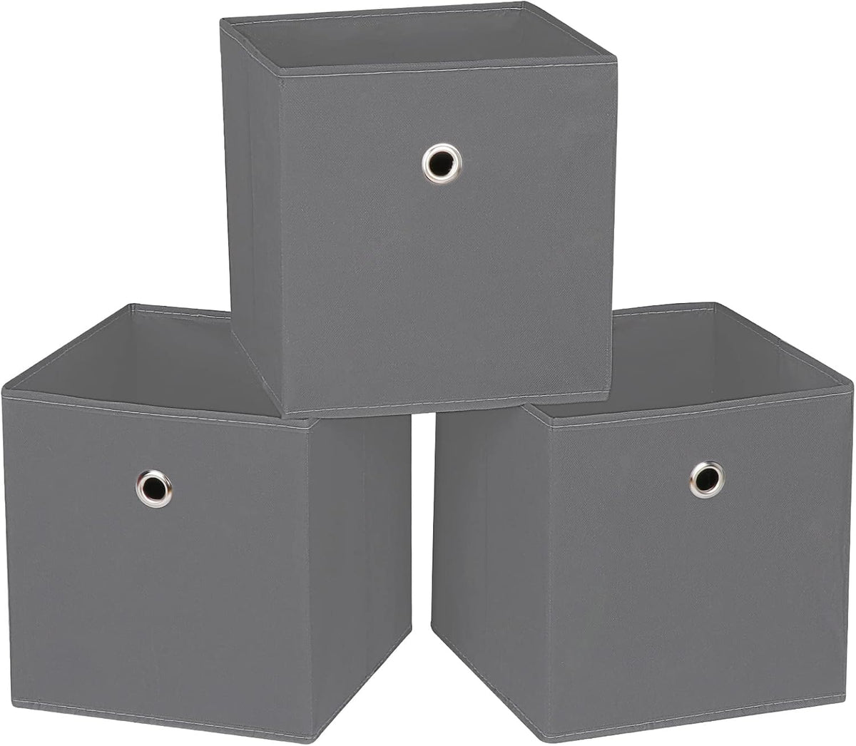 Fabric Cubes Storage Containers ,11 Inch Cloth Storage Cube Foldable Storage Bins Cubes Organizer Baskets with Dual Handles for Shelf Closet Set of 3,(Grey)