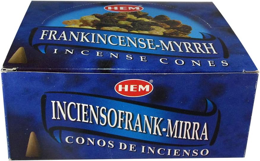 Hem Frankincense and Myrrh Incense Cones – 120 Cones (12 Packs) – Natural Aromatherapy for Meditation, Yoga, Relaxation & Spiritual Use.