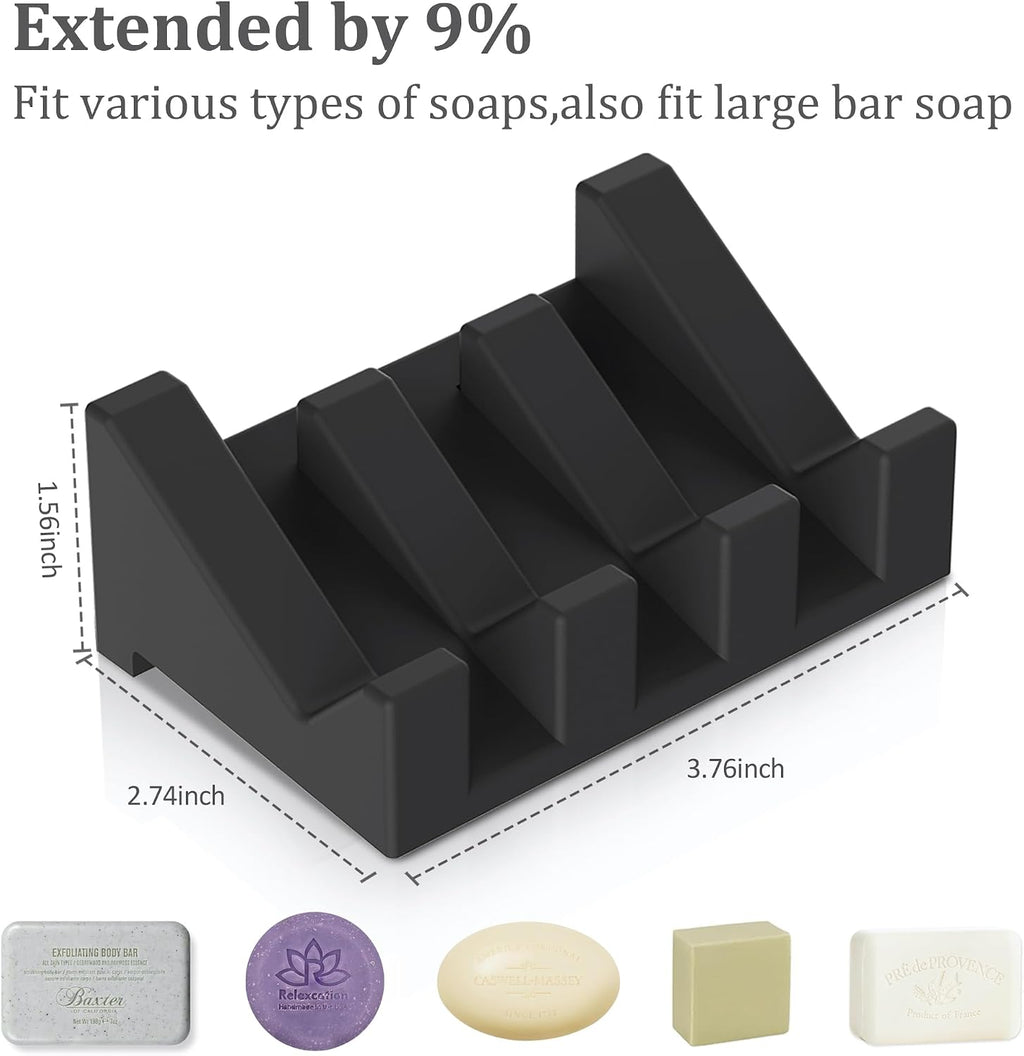 Silicone Soap Dish,1PCS Self Draining Bar Soap Holder for Shower,Black