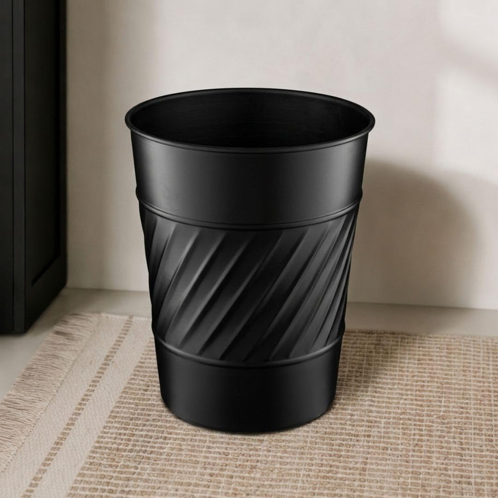 Monarch Abode Metal Bathroom Trash Can – Waste Basket for Bedroom, Office Desk, & Dorm, Handcrafted Wave Embossed, Durable Decorative Black Small Trash Can Bathroom Garbage Bin Wastebasket