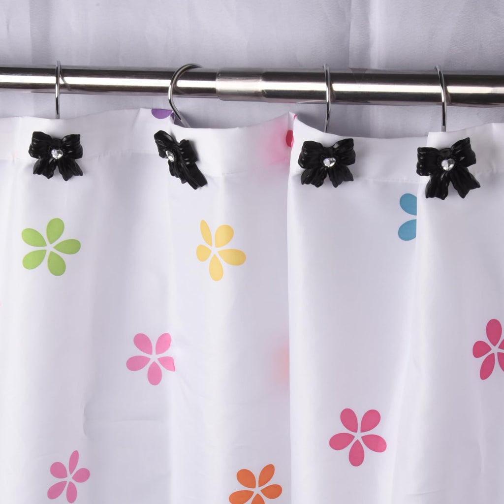 12PCS Shower Curtain Hooks Rings,Black Bow Resin Curtain Hooks Shower Rings for Bathroom Baby Room Nursery Art Decors