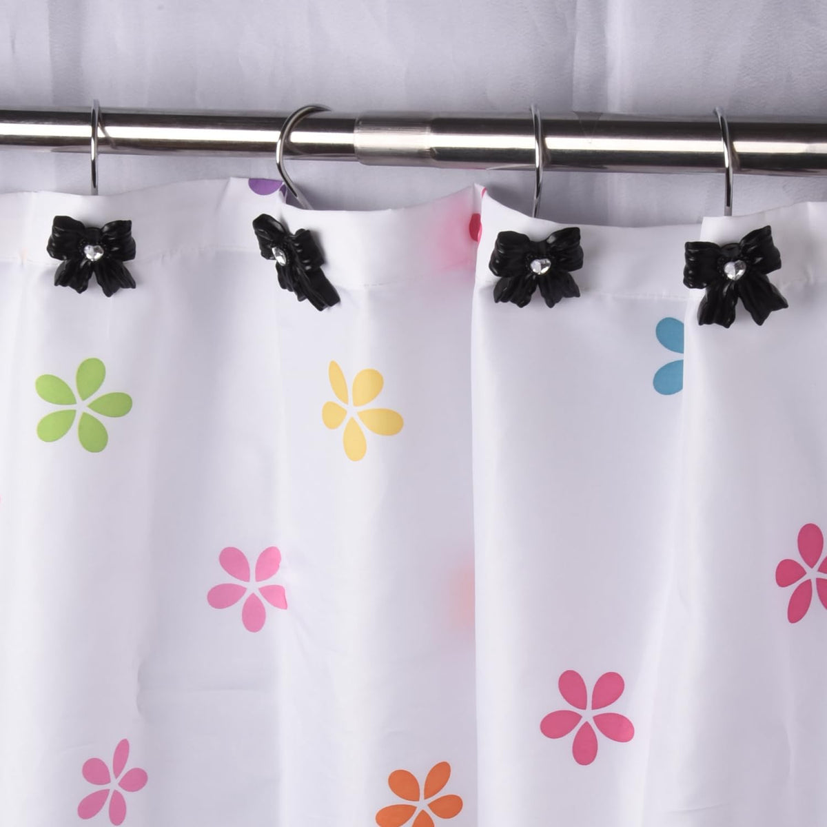 12PCS Shower Curtain Hooks Rings,Black Bow Resin Curtain Hooks Shower Rings for Bathroom Baby Room Nursery Art Decors