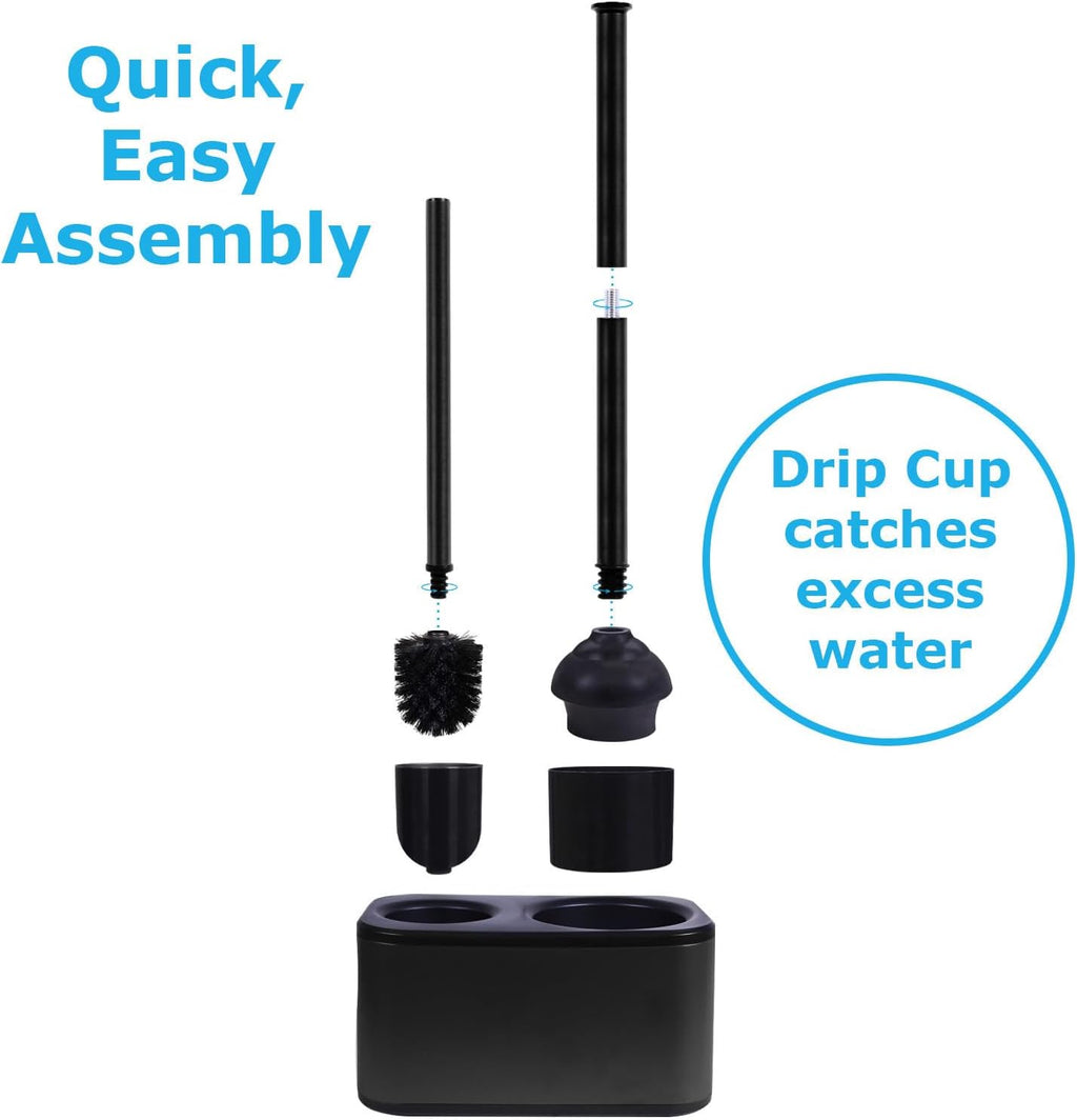 Blue Donuts Toilet Brush and Plunger Set with Holder, Sleek Minimalist Modern Black Bathroom Accessories Toilet Plunger and Toilet Bowl Brush Combo