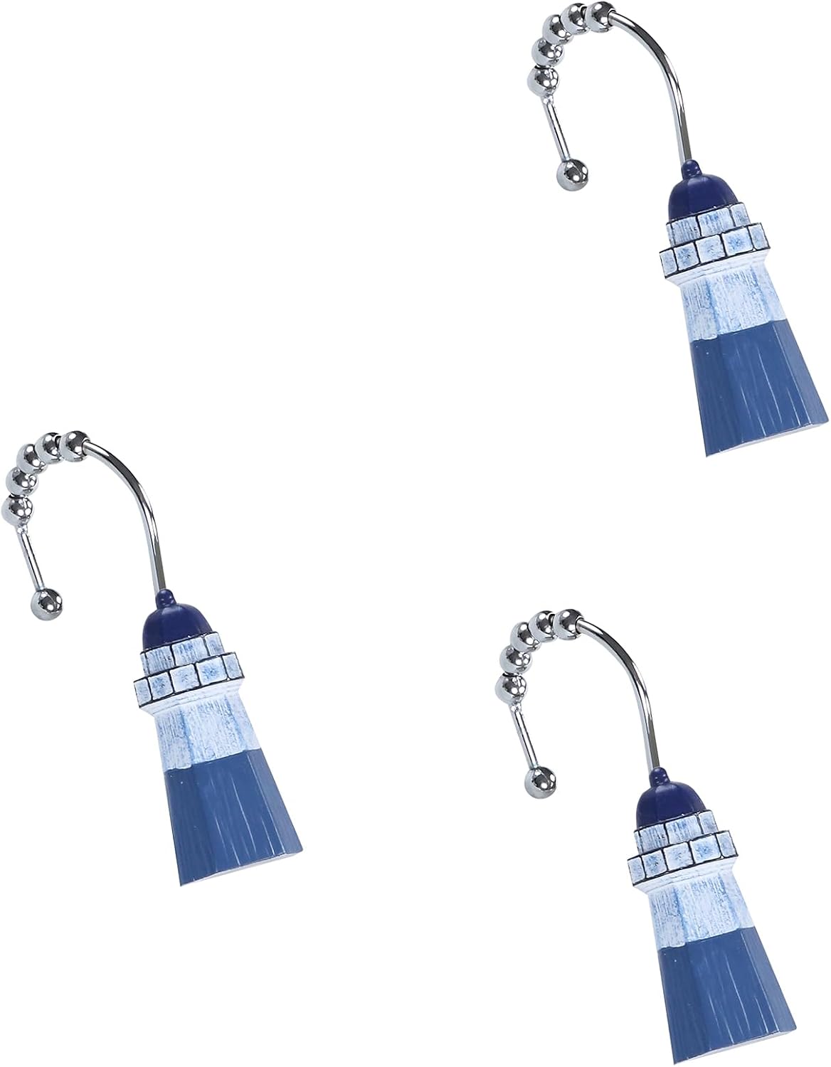 Lighthouse Decorative Shower Curtain Hooks,5 Roller Ring Balls Designed Coastal Hooks for Bathroom Curtains,Set of 12