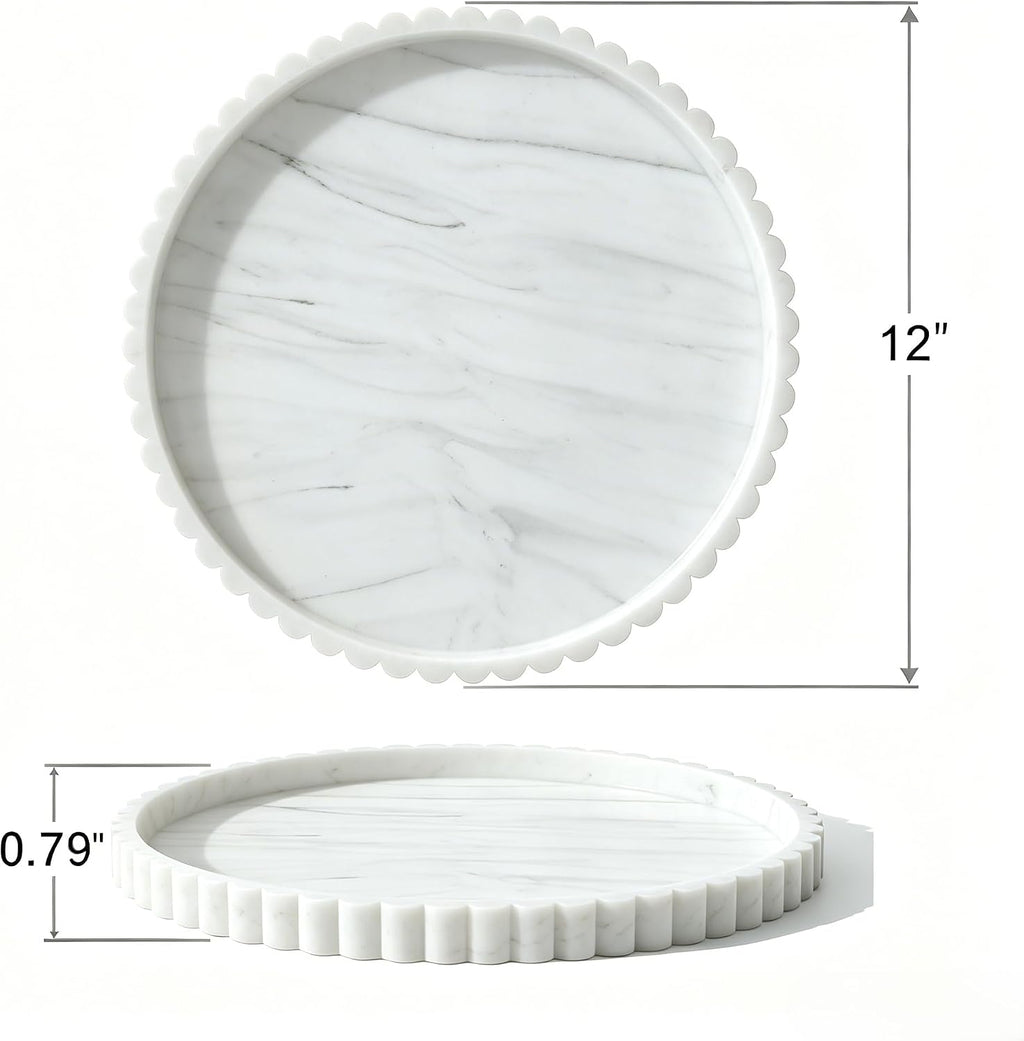 Nevado Round Scalloped Silicone Vanity Tray (Marble White, 12")
