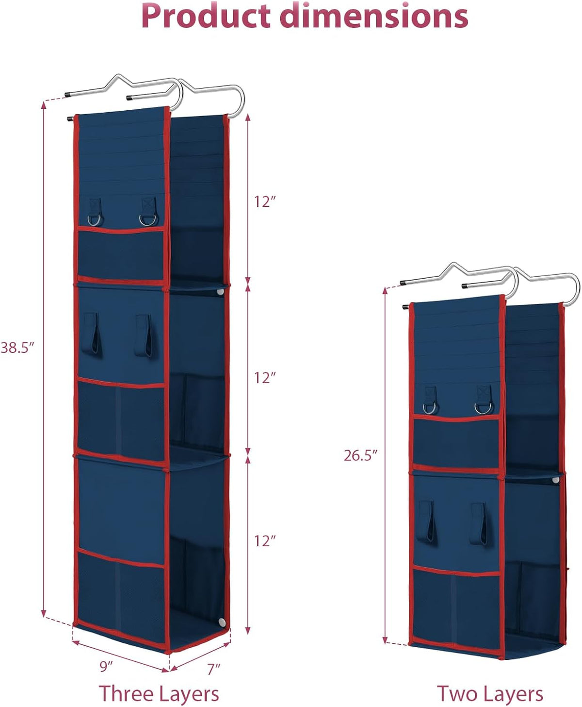 LOVEGRASS 3 Shelf Locker Organizer with Side Pockets, Navy Blue and Red