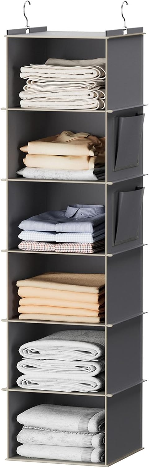 YOUDENOVA Hanging Closet Organizer and Storage, 6-Shelf, Grey