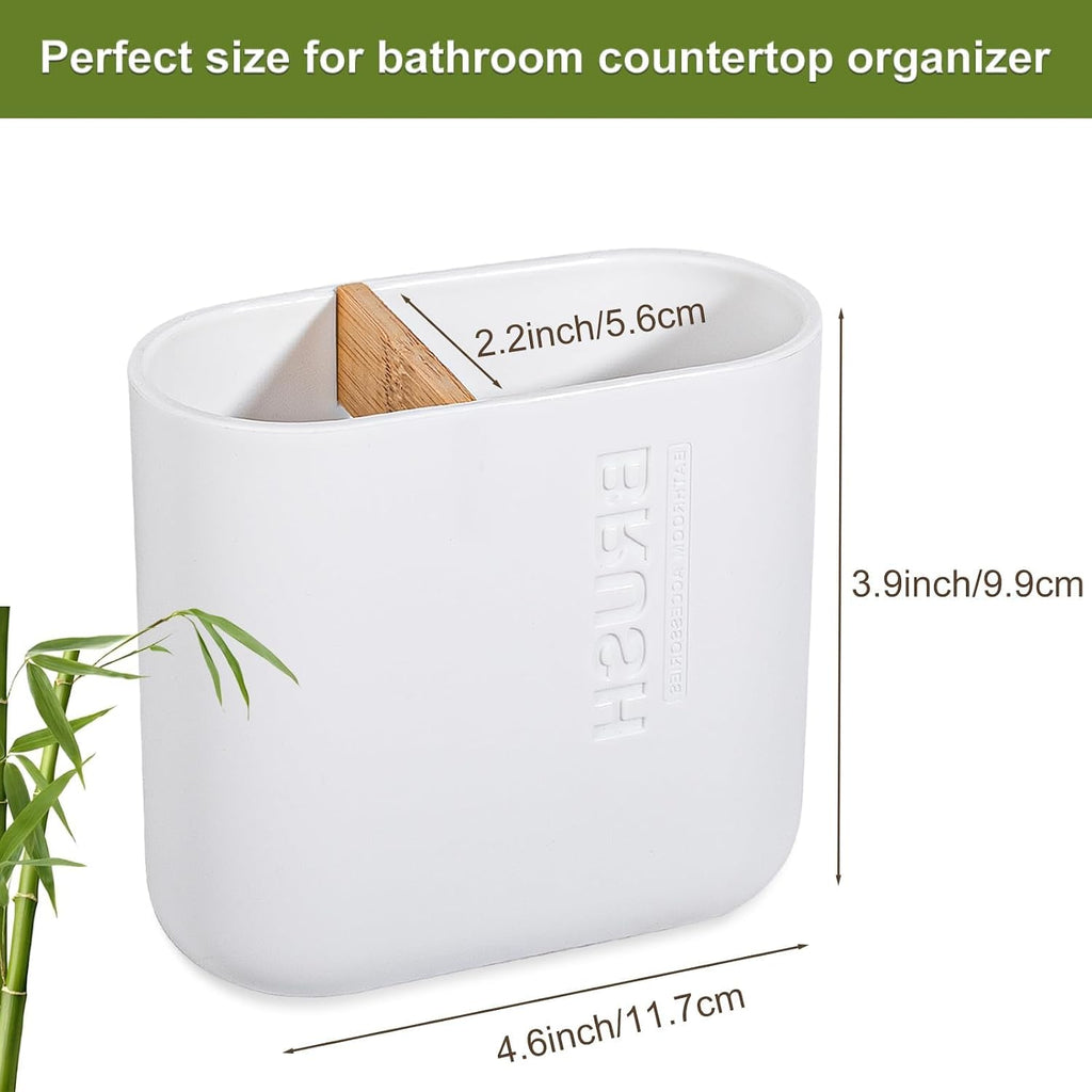 Toothbrush Holders Bamboo Electric Toothbrush Holder Bathroom Storage Organizer Countertop for Toothpaste, Floss, Razor, White