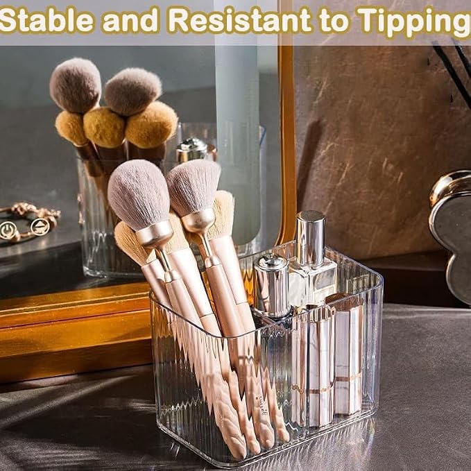 1 Pack 3-Section Clear Qtip Holder with Dustproof Lid, Bathroom Cotton Ball and Qtip Organizer, Cotton Swab Container for Vanity Canisters Jars for Countertop Storage and Organization (Clear-White)