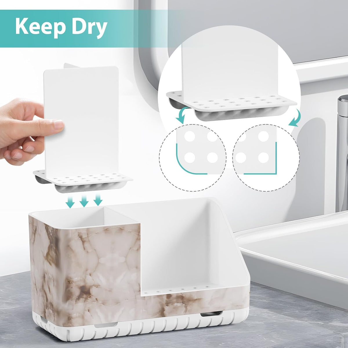 Toothbrush Holders for Bathroom Countertop Organizer (White Marble Grain)