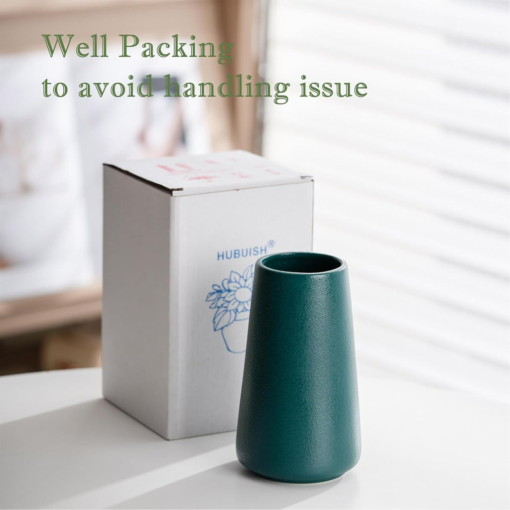 Simple Boho Ceramic Flower Vase for Home Decor (Green,Small)
