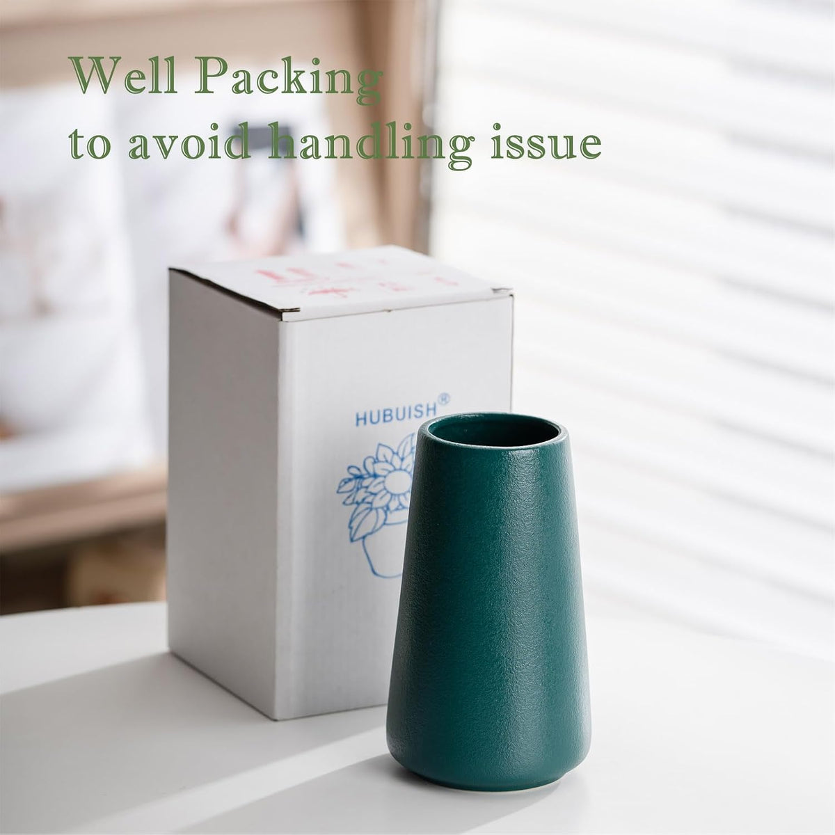 Simple Boho Ceramic Flower Vase for Home Decor (Green,Small)