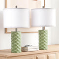 Star Diamond Ceramic Table Lamps Set of 2 - Sage Green Nightstand Lamps 23"