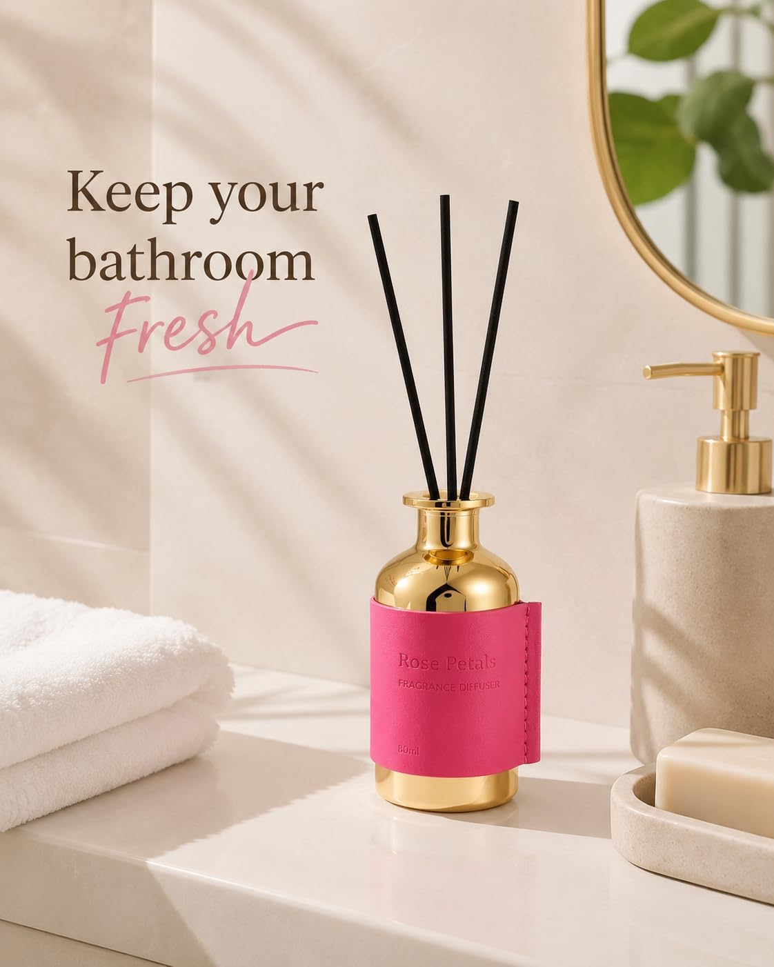 Reed Diffuser Set, Pretty Valley Home Diffuser 80Ml / 2.7 fl OZ Gift Box - Includes Reed Diffuser Sticks, Long Lasting Fragrance Oil and Glass Bottle for Office Living Room Decor (Rose Petals)