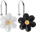 3D Floral Shower Curtain Hooks, 12 Pcs Rust Proof Resin Metal Hooks Shower Curtain Rod Rings, Ideal for Bathroom, Bedroom, Living Room Fun Home Decor (Black and White)