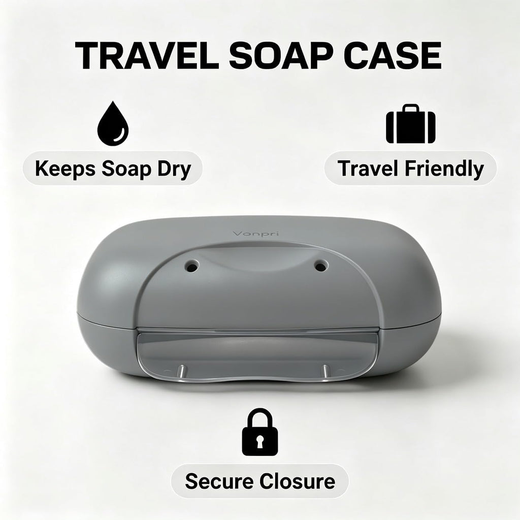 Travel Soap Holder Bar Soap Dish Shower Soap Saver Case Container Box for Bathroom Camping Gym Vonpri (Gray Without Bag)