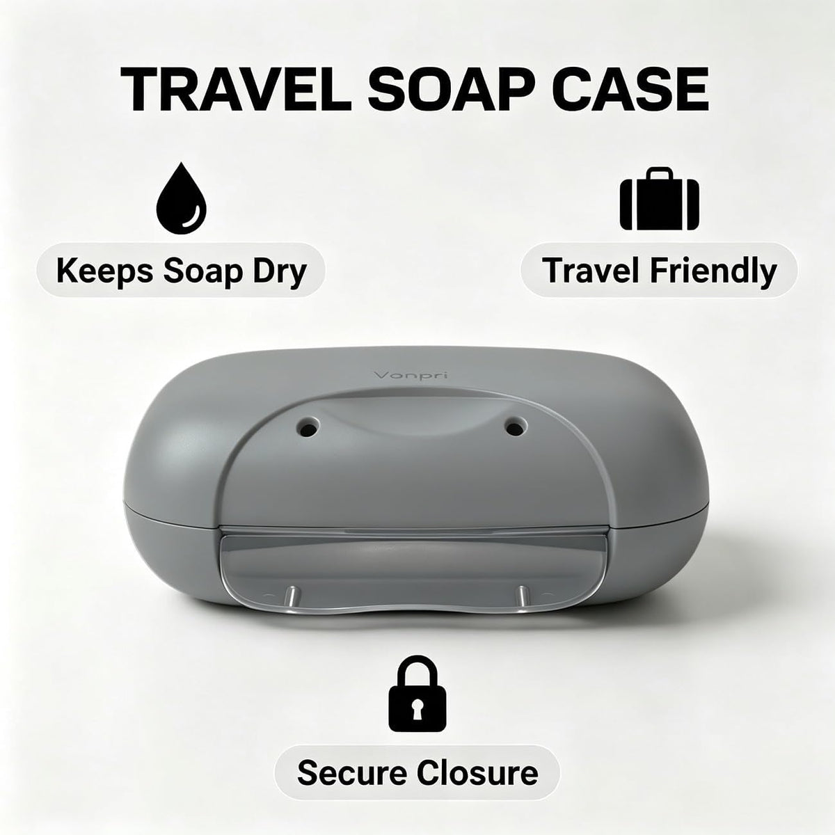 Travel Soap Holder Bar Soap Dish Shower Soap Saver Case Container Box for Bathroom Camping Gym Vonpri (Gray Without Bag)