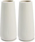 Ceramic Vase for Flower, Pampas Grass Vase, 7.8''H Ribbed, White, 2pcs