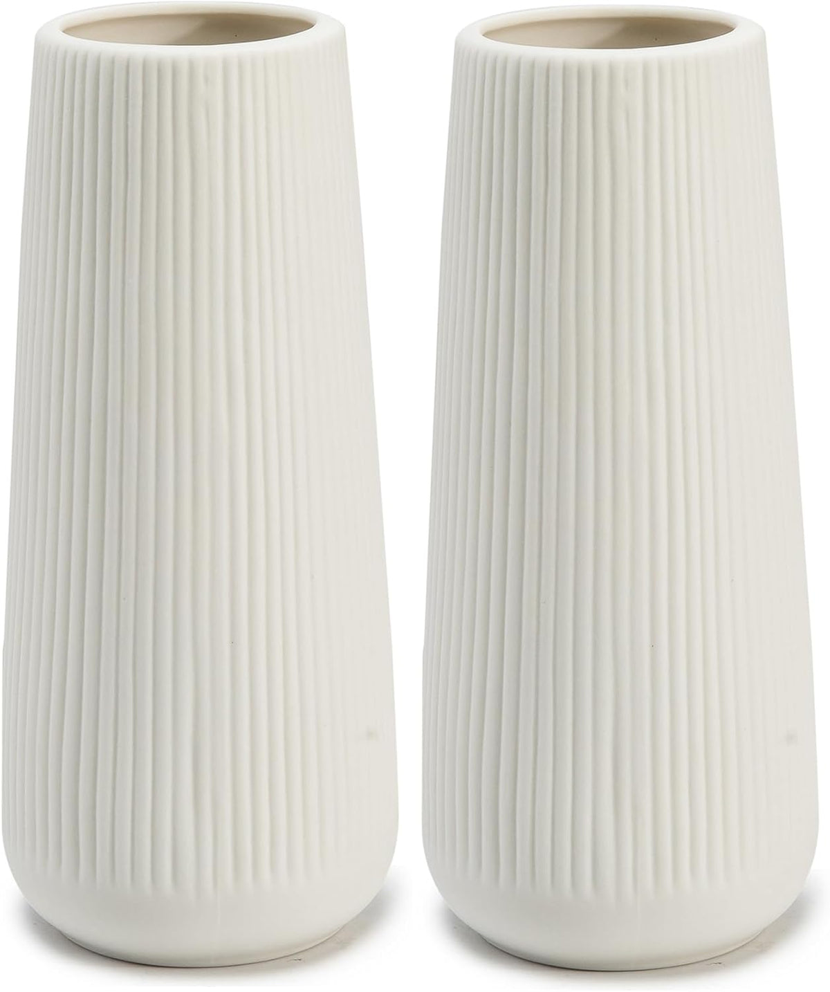 Ceramic Vase for Flower, Pampas Grass Vase, 7.8''H Ribbed, White, 2pcs