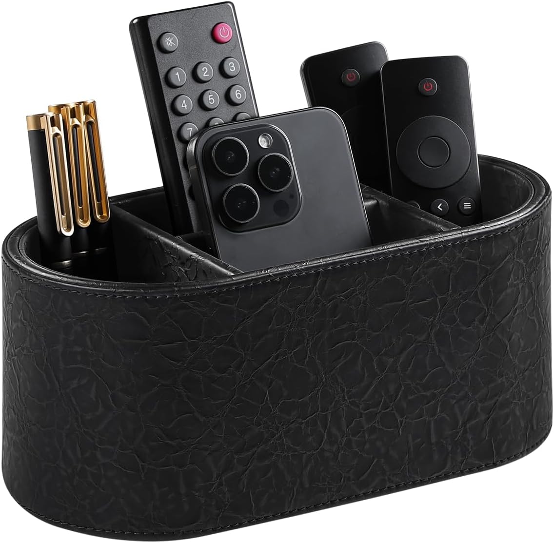 Oval Remote Control Holder, Nightstand Organizer Desk Caddy (Black)