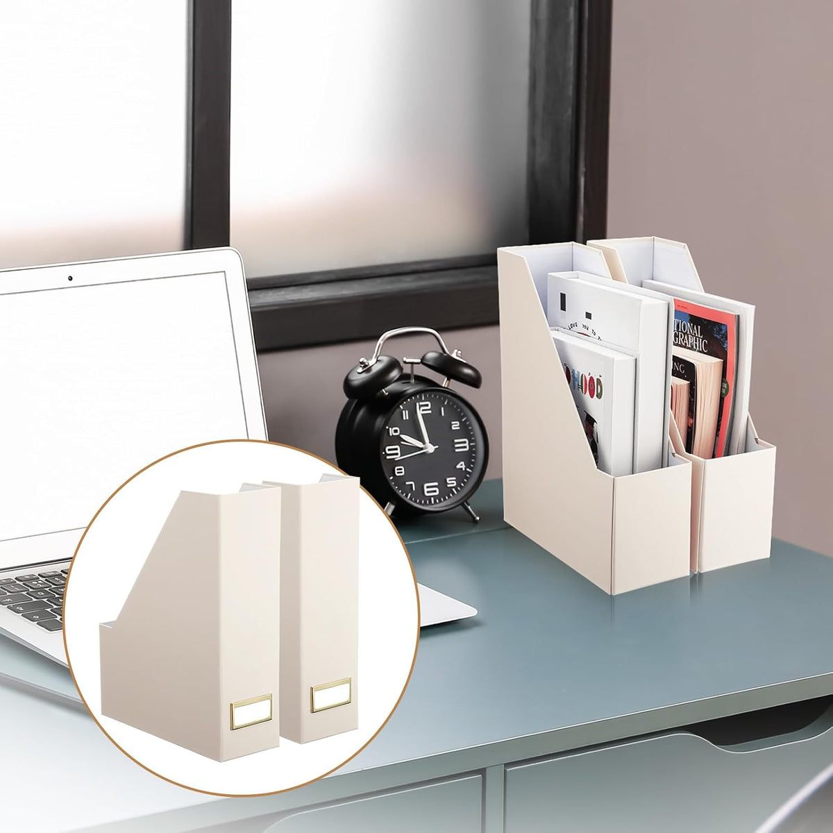 Feifeiya Magazine Holder Set of 6 Cardboard File Holder Desk, Beige