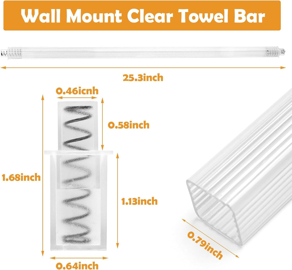 2 Pack 24 Inch Clear Bathroom Towel Bar Replacement Rod for Ceramic Holder