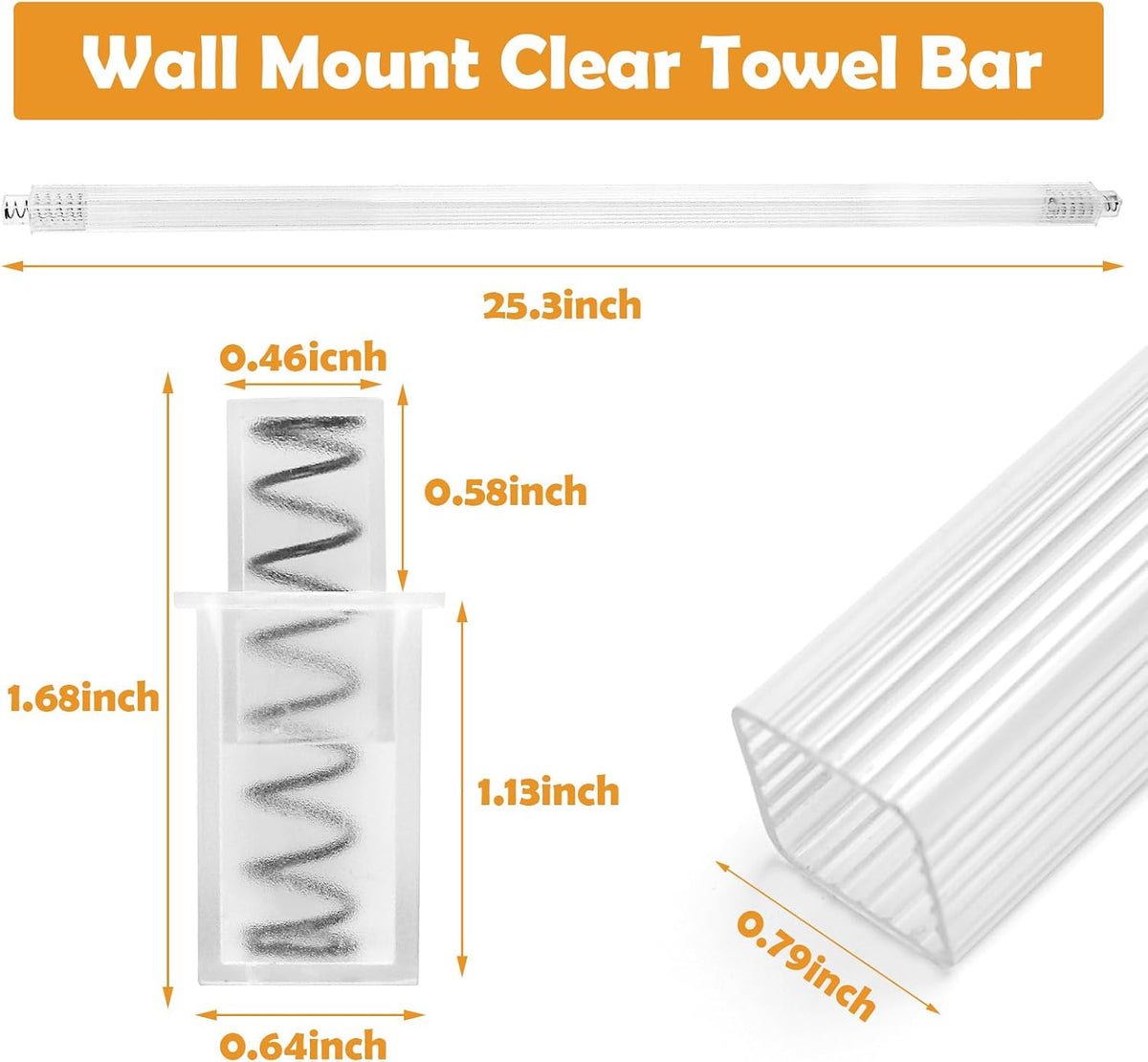 2 Pack 24 Inch Clear Bathroom Towel Bar Replacement Rod for Ceramic Holder