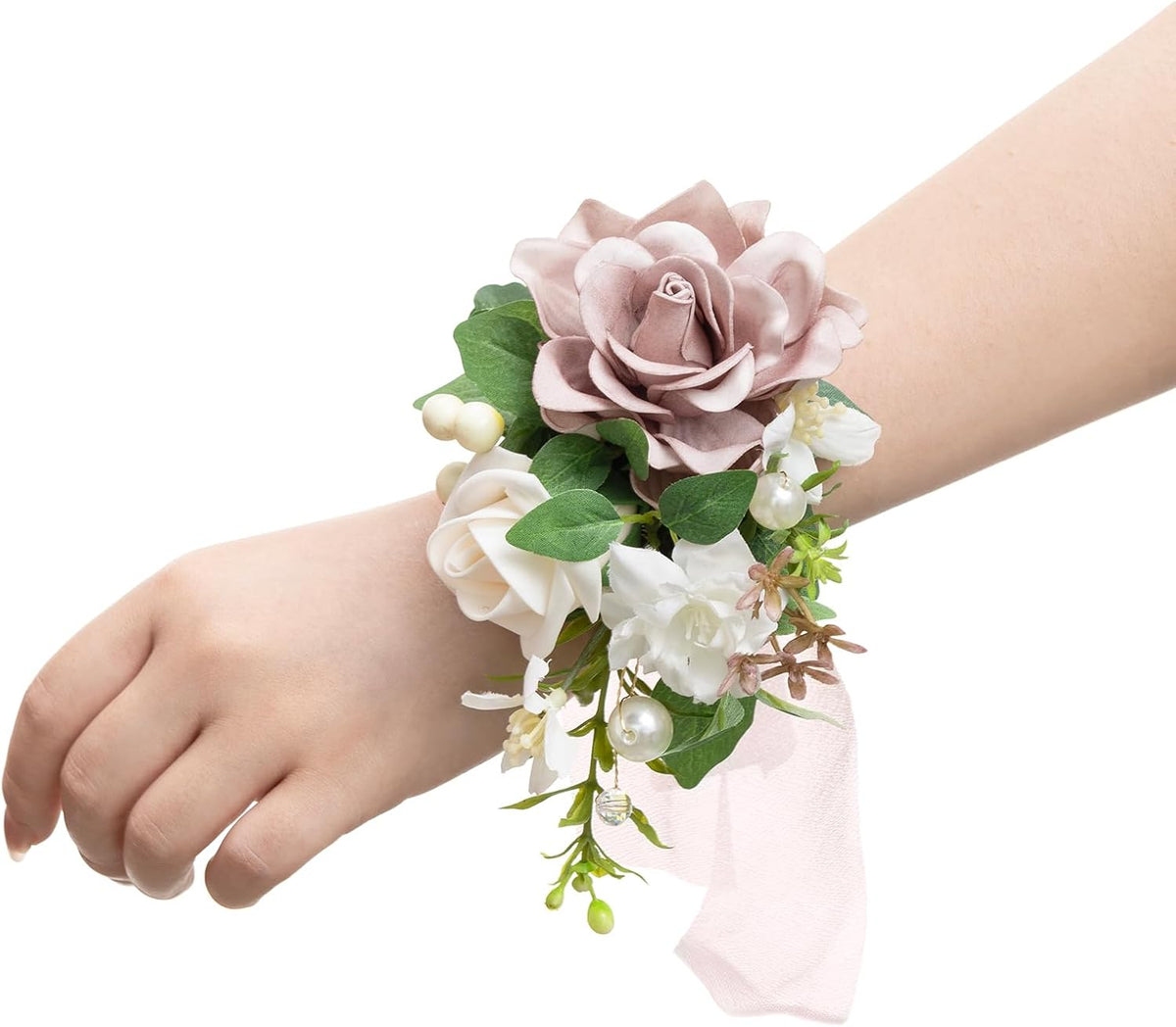 Ling's moment 2pcs Prom Wrist/Shoulder Corsage, Dusty Rose & Cream