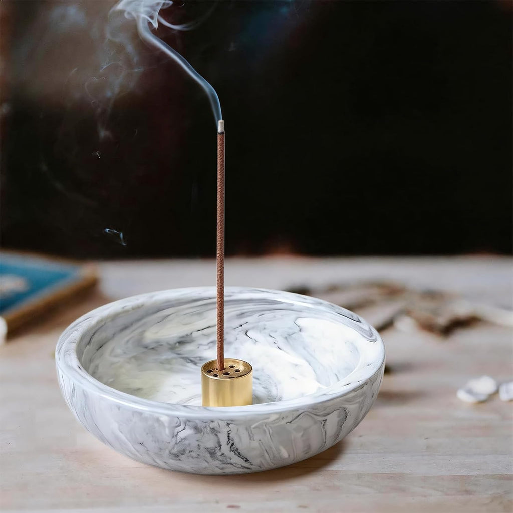 Dorepine Incense Burner,Handmade Ceramic Incense Holder for Sticks,Incense Sticks Holder for Meditation and Yoga Room&Home Decoration (Beige Marble)