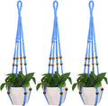 3 Pcs 35 Inch Macrame Plant Hanger Flower Pot Hanging Plant Holder No Tassels Decorative Hanging Planter Basket with Wood Beads for Indoor Outdoor Home Decor (Blue)