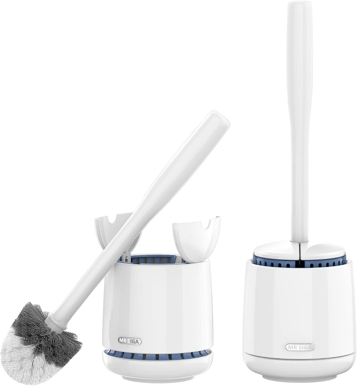 MR.SIGA Toilet Bowl Brush and Holder, Sturdy Long Handle, White, 2 Pack