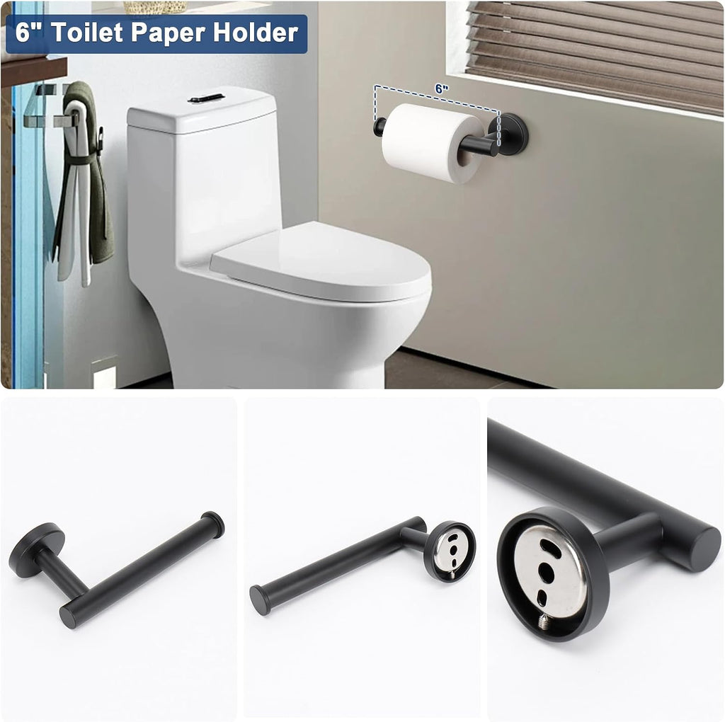 NearMoon 10 Pieces Bathroom Hardware Set SUS304 Thicken Stainless Steel-Towel Rack Kit Include 26" Towel Rod + Bath Towel Ring + Toilet Paper Holder + Robe Towel Hooks Bath Accessories (Matte Black)