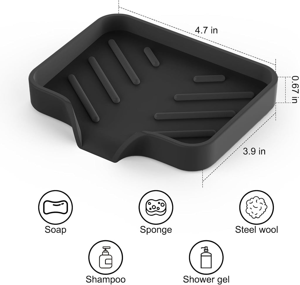 2 Pack Silicone Soap Dish, Self Draining Soap Dish 4.7"×3.9" Black
