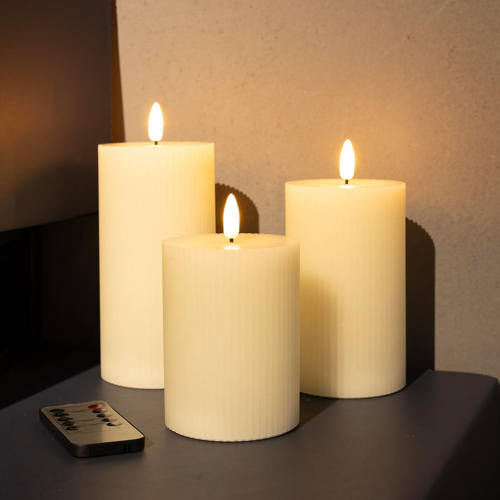 Battery Operated Candles with Remote, LED Flameless Wavy Pillar Candles