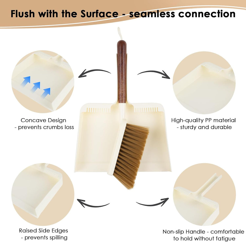 Hand Broom and Dustpan Set,with Sapele Wood Handle,Beige
